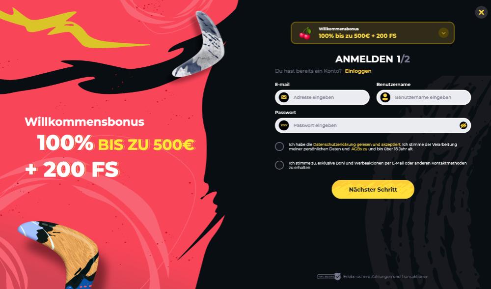 Boomerang Casino Registrierung