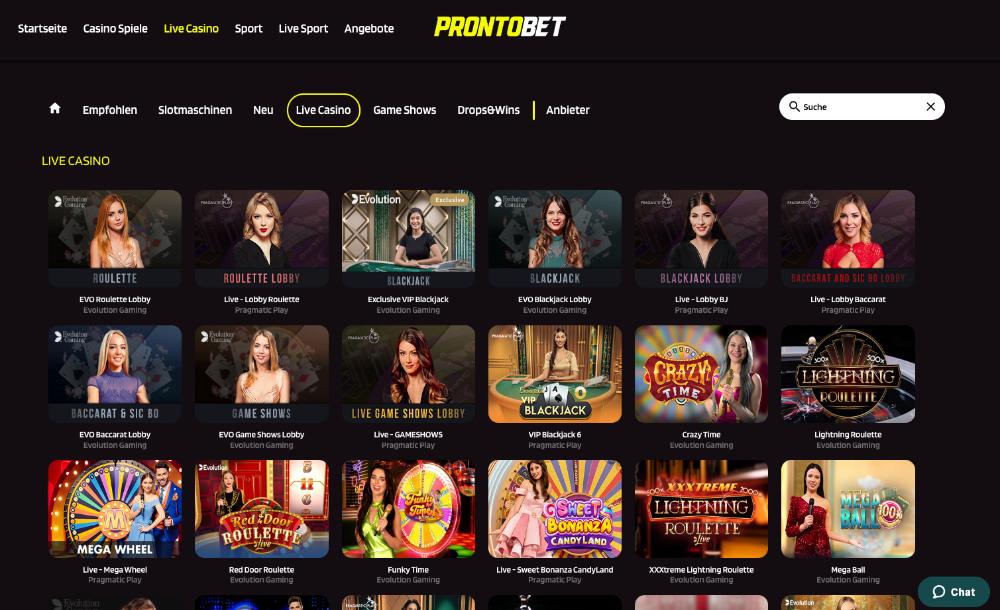 ProntoBet Live Casino