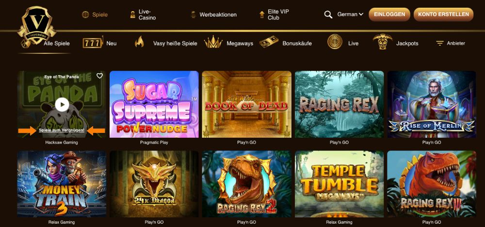 Vasy casino Demo-Modus