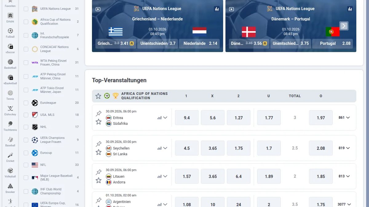 20Bet Sportwetten mit Top-Veranstaltungen und Quoten