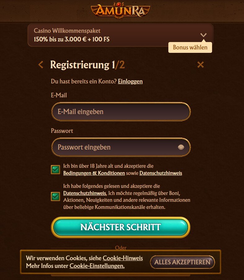 Amunra Registrierung