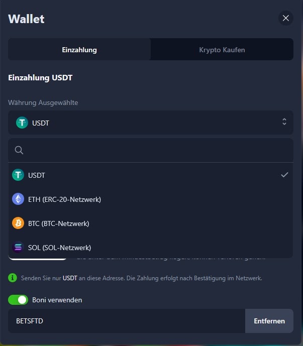 Bets.io Einzahlen