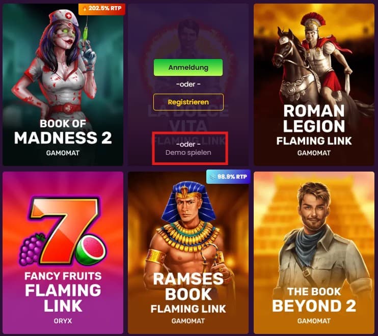 Bizzo Casino_Demo-Modus für Slots