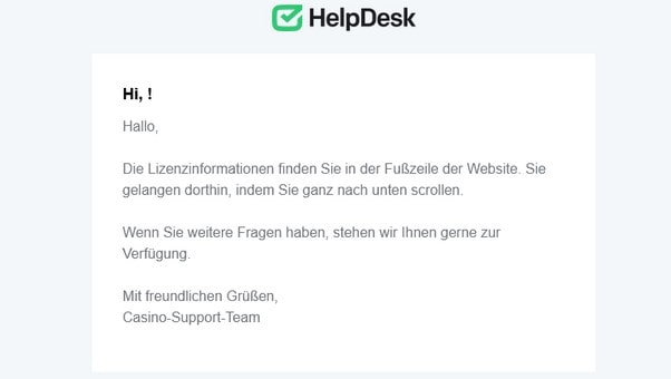Bizzo Casino_Lizenzinformationen vom Support-