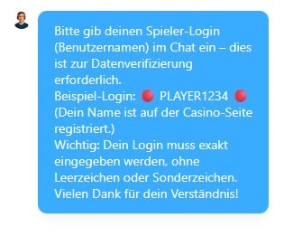 CasinoJoy Chatfrage nach Bennutzernamen-