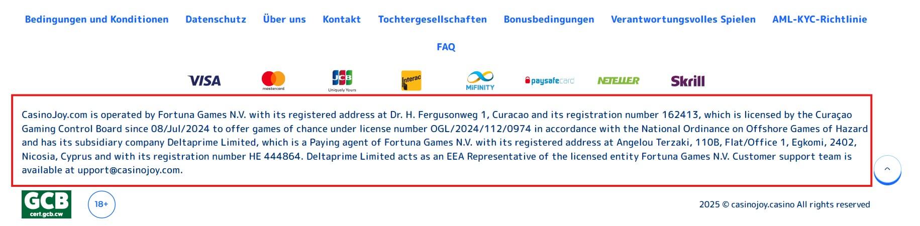 CasinoJoy Lizenz