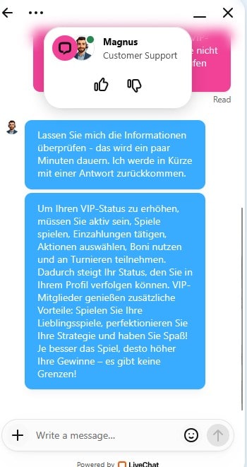 CasinoJoy_VIP-Erklärung im Chat