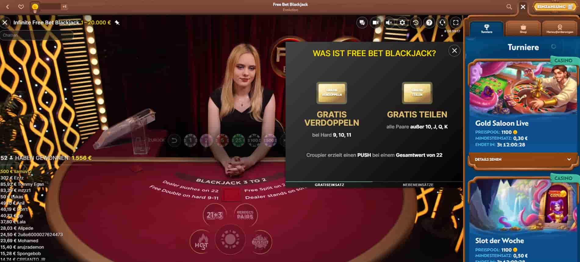 Free Bet Blackjack Evolution bei WinBay-