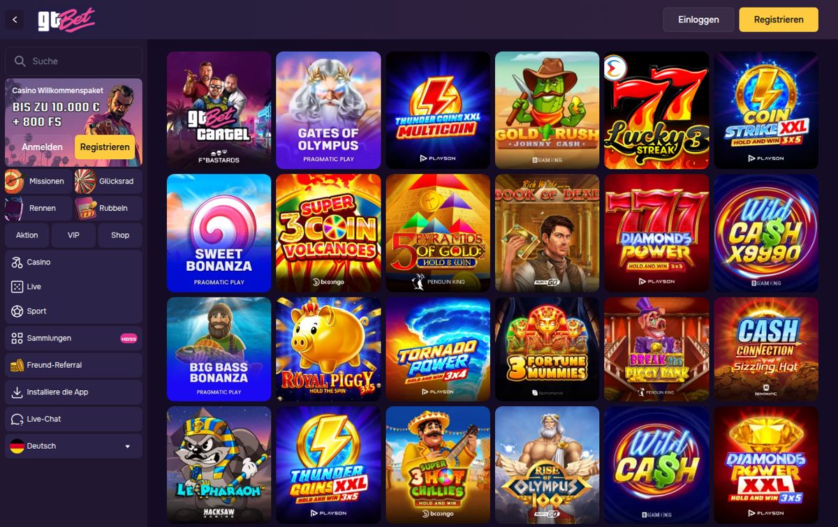 GT.bet Casino-Lobby