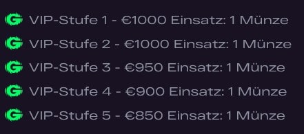 GlitchSpin Casino VIP Programm Umrechnungskurs Sammeln von Münzen