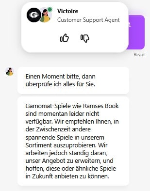 GlitchSpin Casino_Gamomat fehlt Support-Stellungnahme-