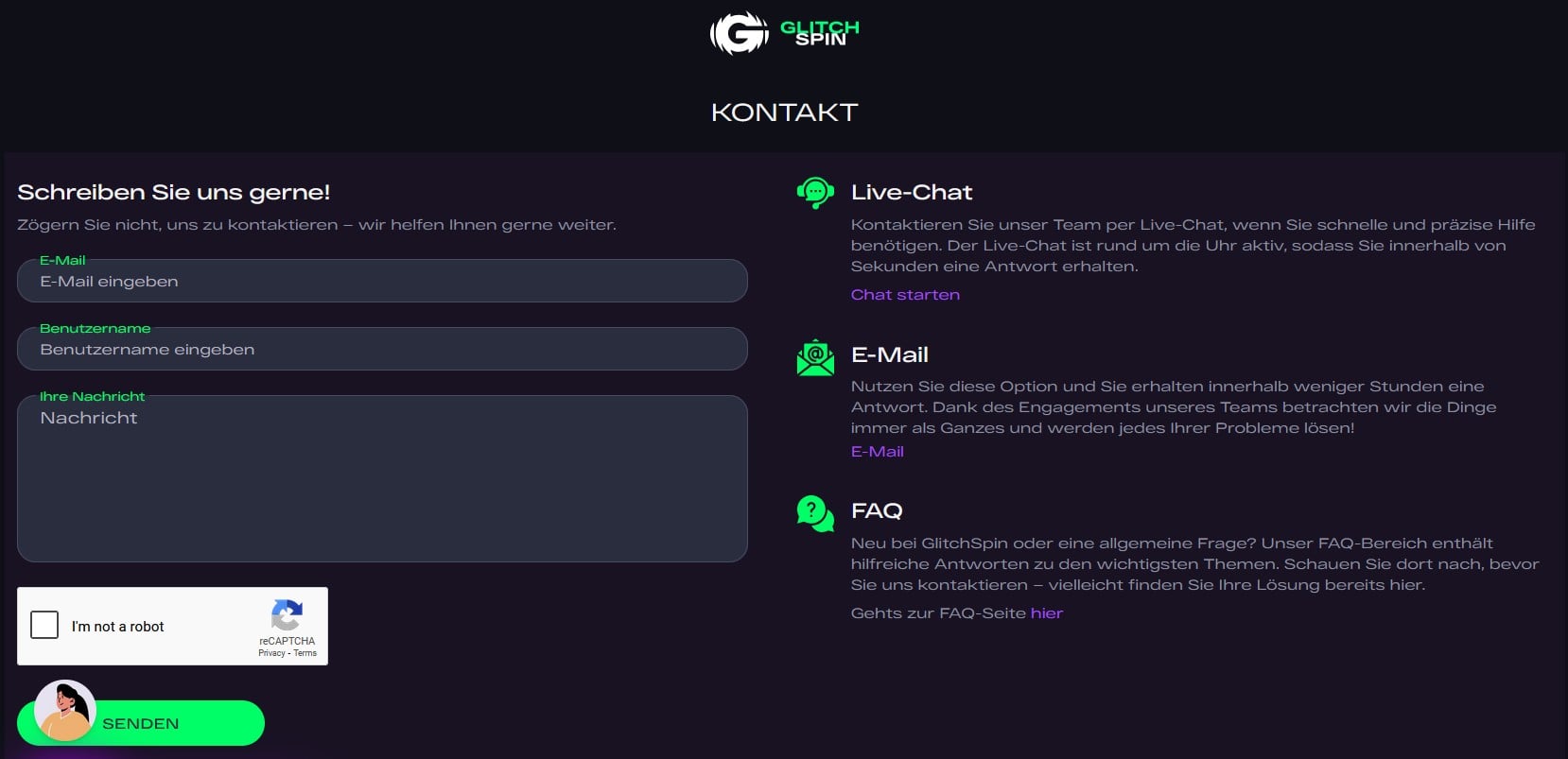GlitchSpin Casino_Kontakt_Support_Live-Chat und Mail-