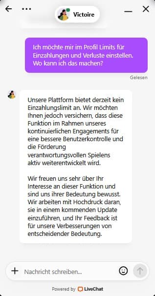 GlitchSpin Casino_Supportbestätigung zur Einführung von einstellbaren Limits-