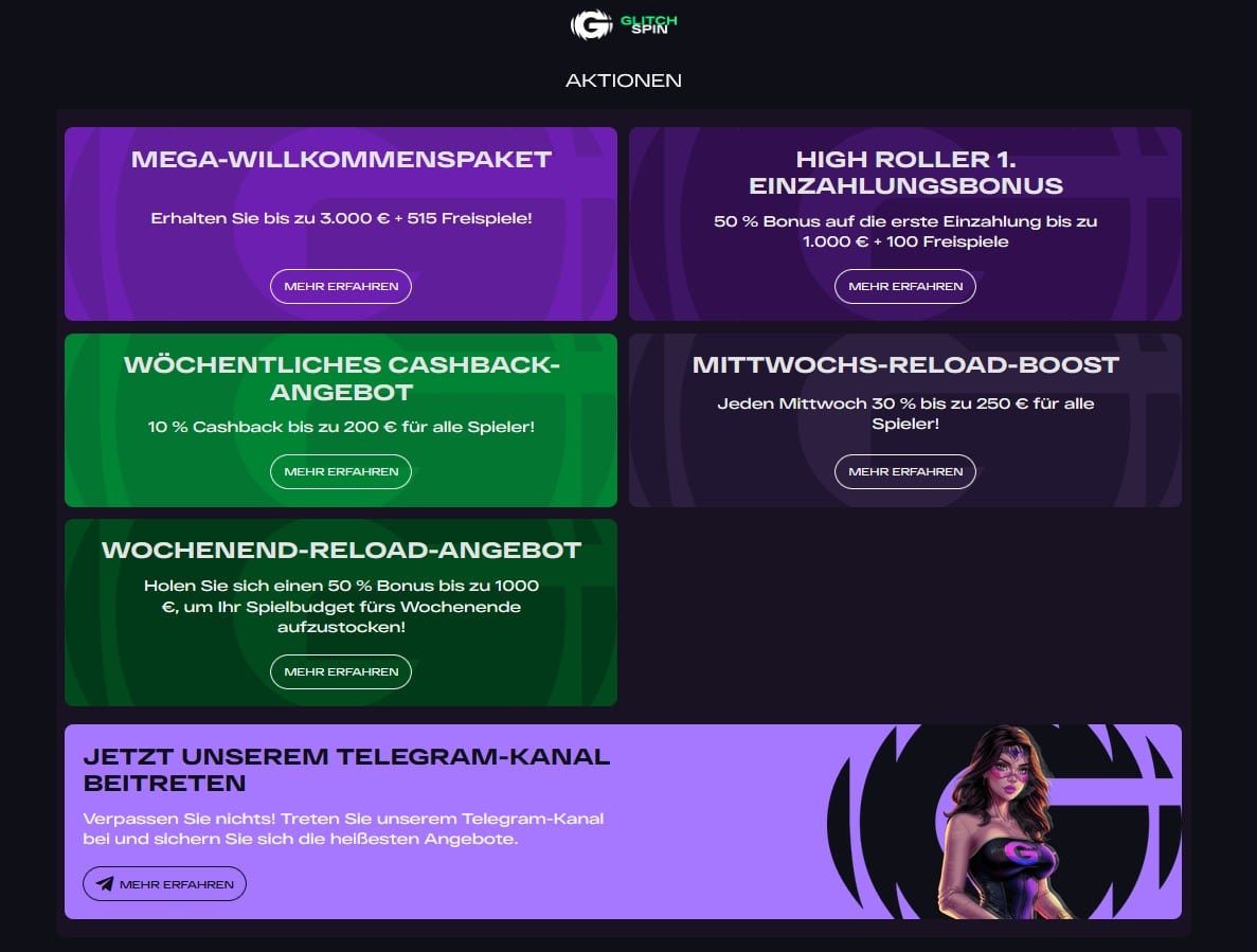 Glitchspin Casino Aktionen