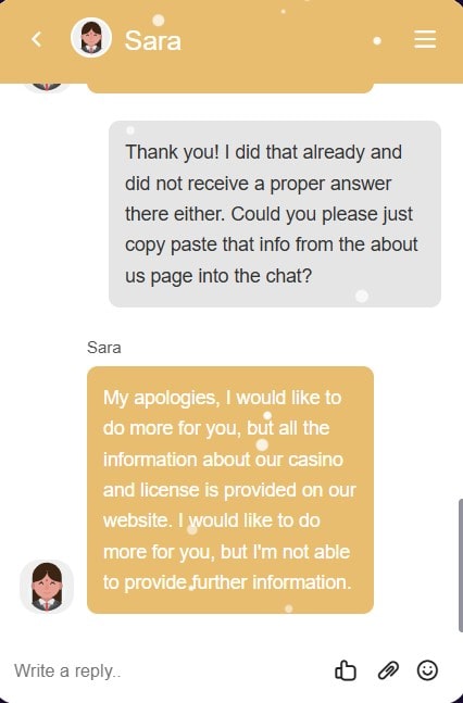 Haz Casino_Verweigerung von Impressuminfos im Chat-