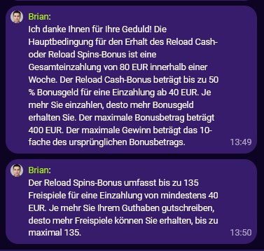 Irwin Casino_Support-Erklärung der 2 Nachlade-Boni pro Woche