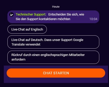 Irwin Casino_Support Optionen