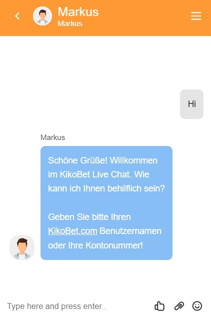 Kikobet Casino Live-Chat Markus
