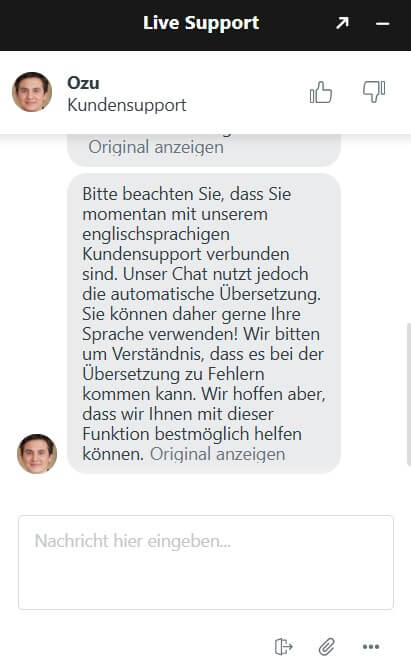 Legiano Chatinfo nur auf Englisch