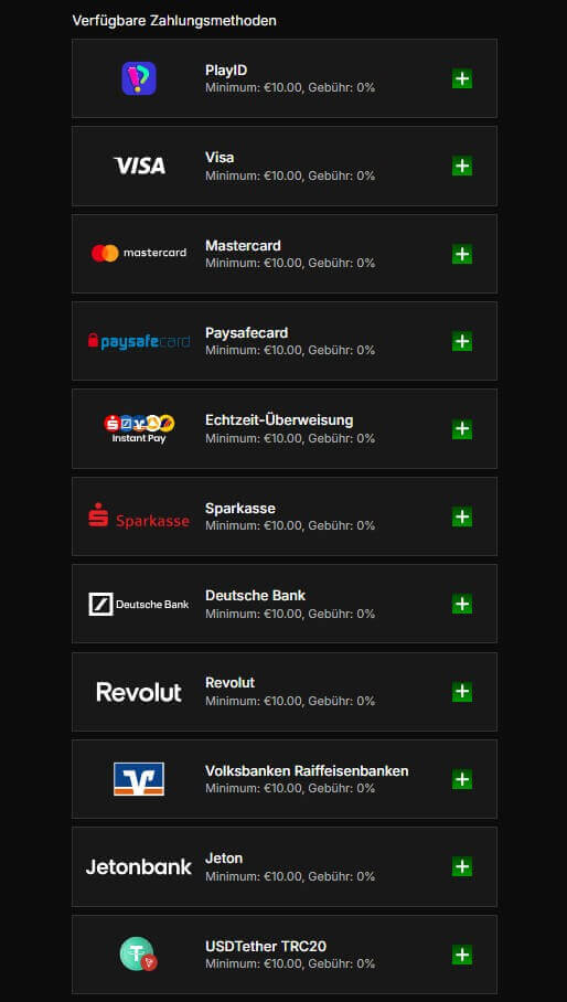 Legiano Zahlungsmethoden