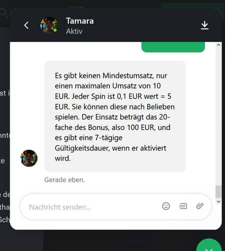 Leon Casino_Live-Chat-Erklärung_Mindestumsatz der Freispiele