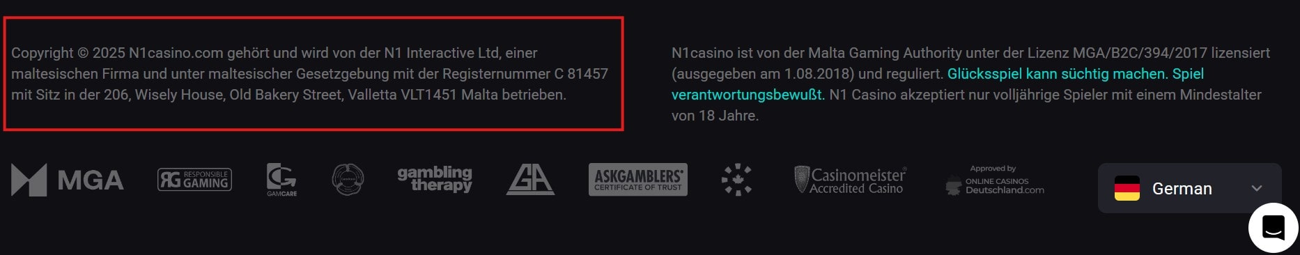 N1 Casino Impressum