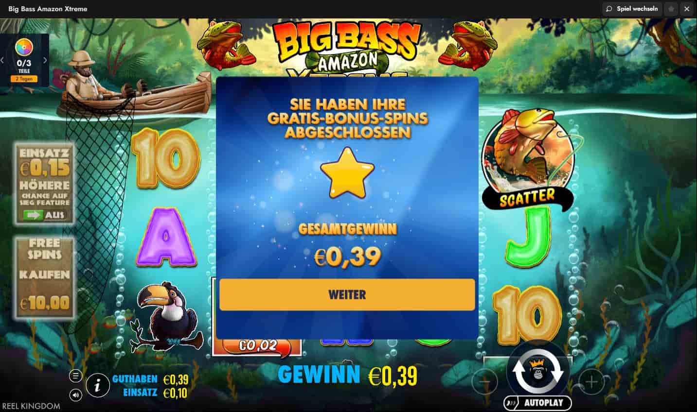 OScarspinGewine aus den Gratis-Spins in Big Bass Amazon Xteme-