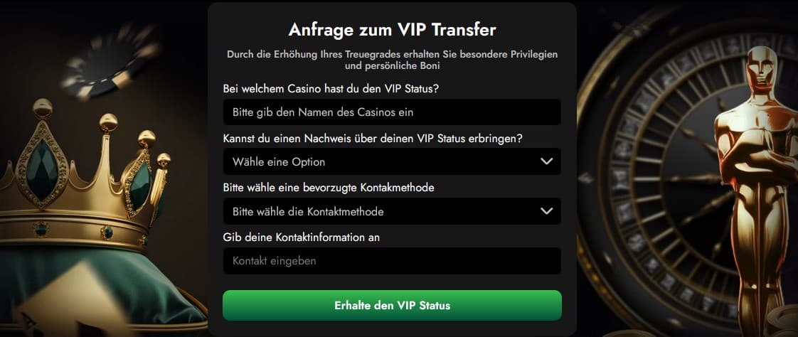 Oscarspin_Antragformular zur Übertragung des VIP-STatus aus einem anderen Casino