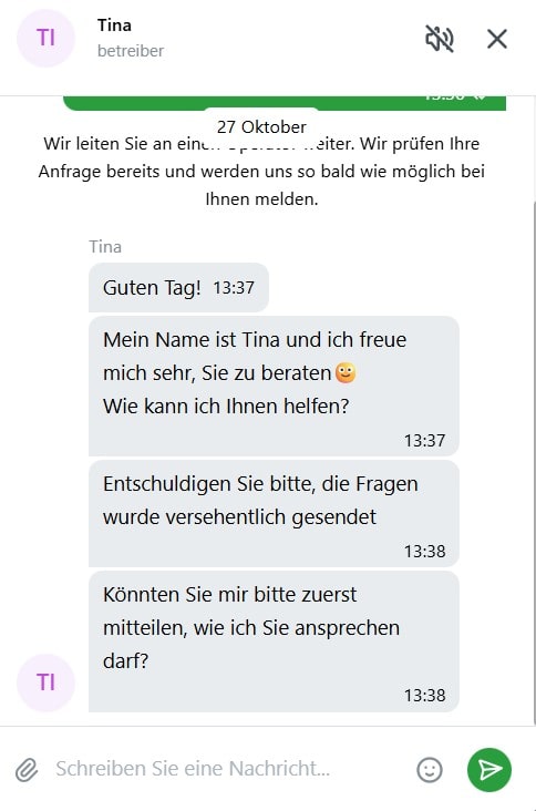Planbet Chat mit Tina-