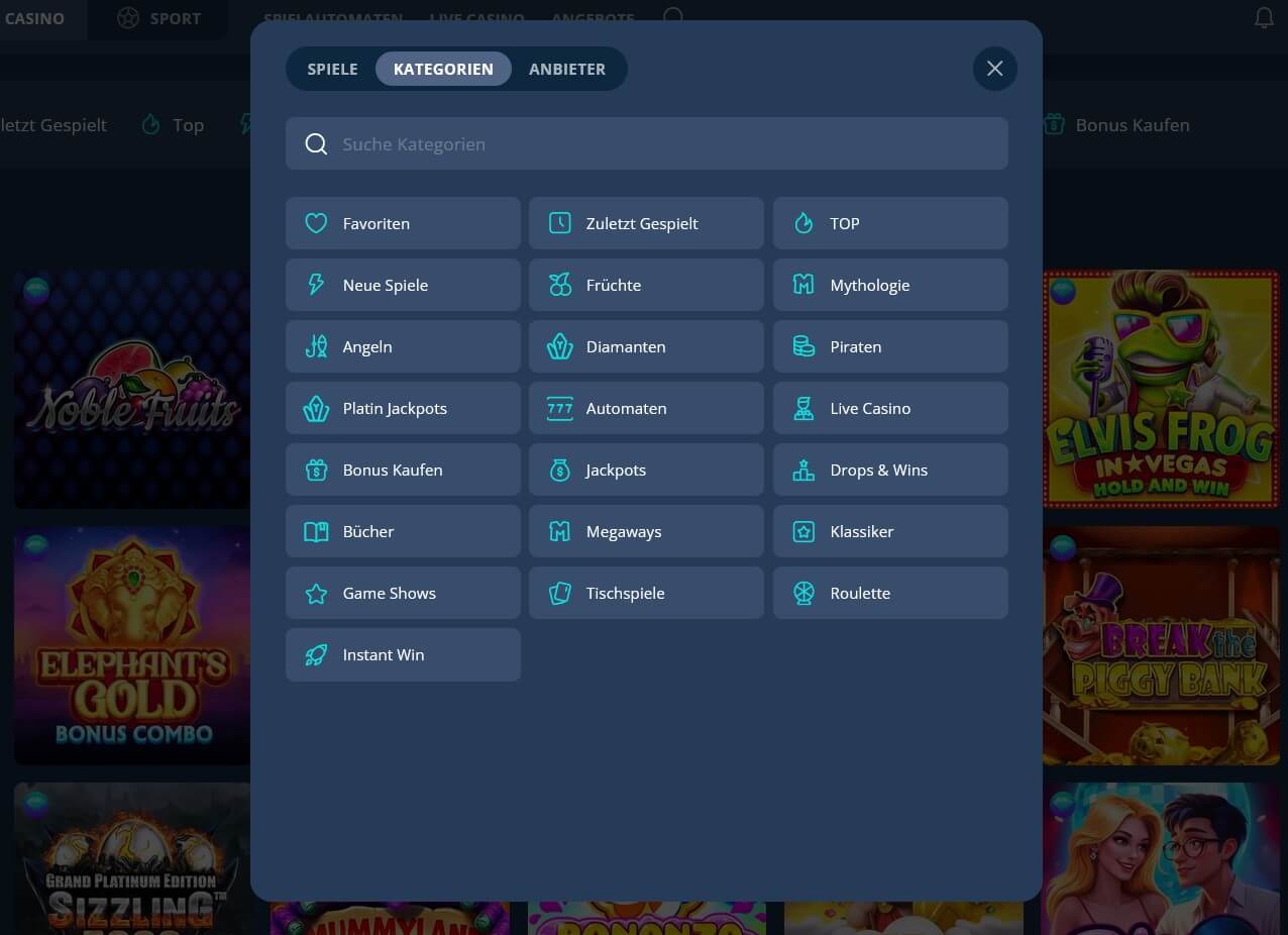 Platincasino_Kategorien-
