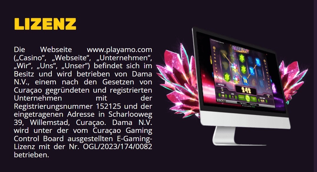 PlayAmo Casino Lizenz Dama NV Curacao