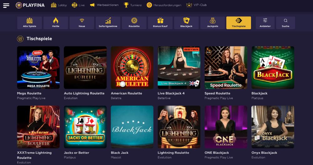 Playfina Casino Tischspiele