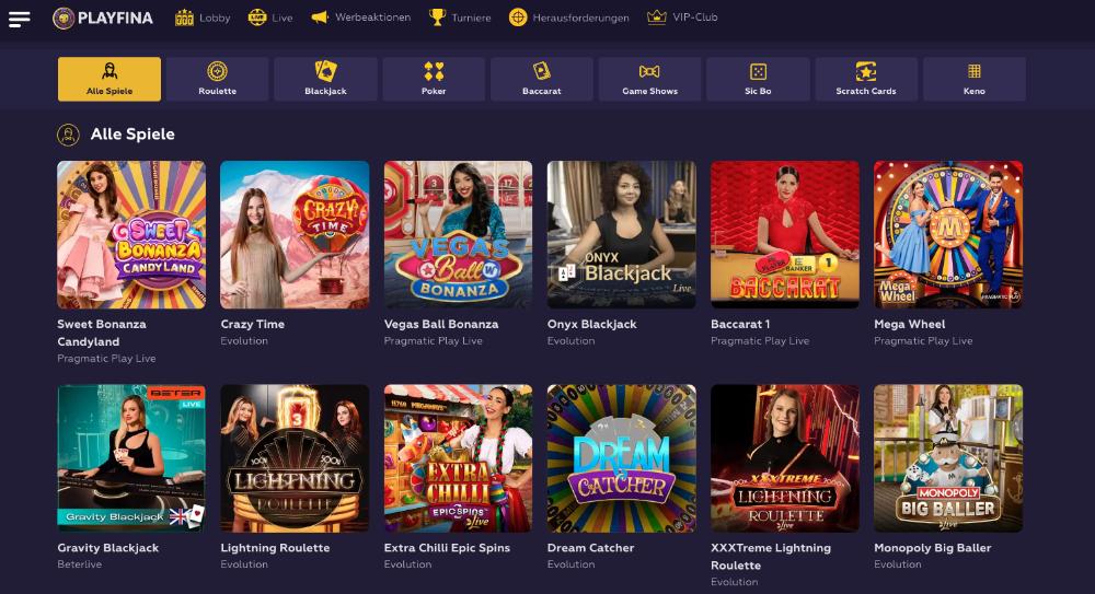 Live-Casinospiele bei Playfina