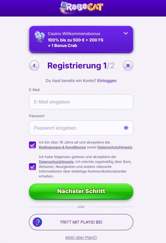 Robocat_Registrierung