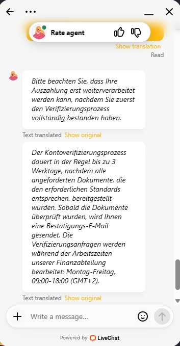 Rolling Slots Casino Chatfrage nach Auszahlungsdauer