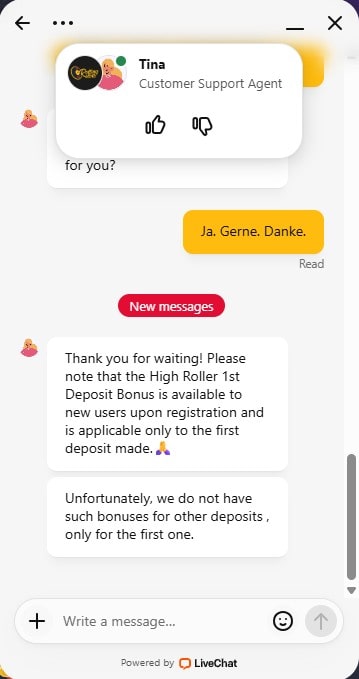 Rolling Slots Chatfrage nach weiteren Highrollerboni-