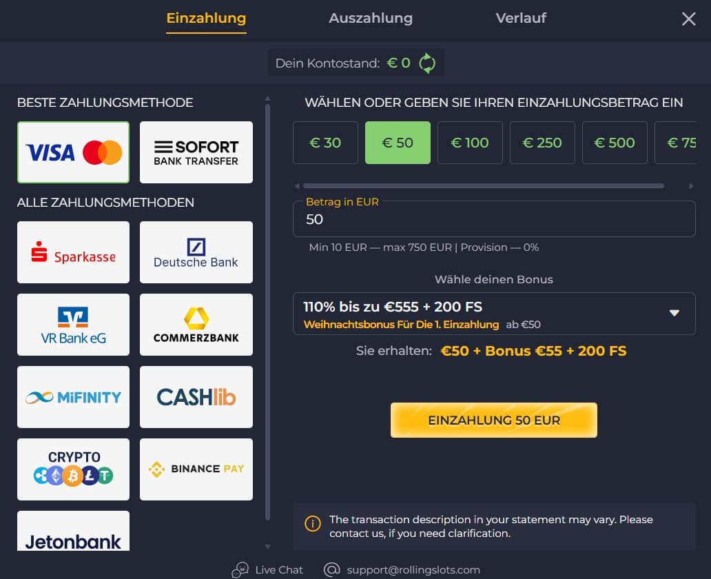 Rolling Slots Einzahlungsmethoden