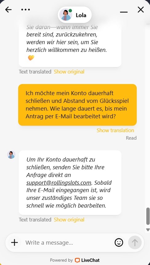 Rolling Slots_Test der Kontoschließung