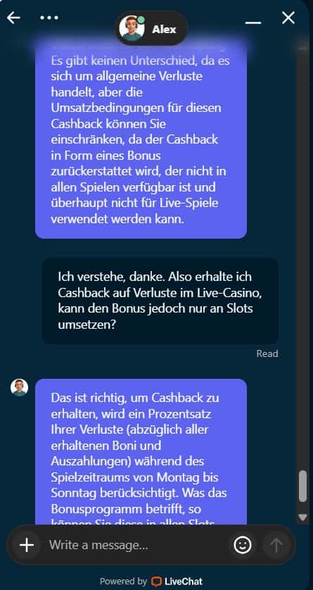 Rollino Cashback auch für Live-Casino