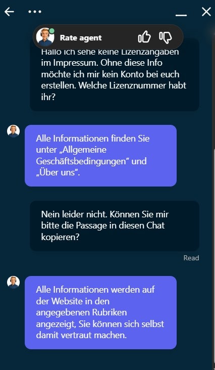 Rollino Chat_Keine Info zu Lizenz-