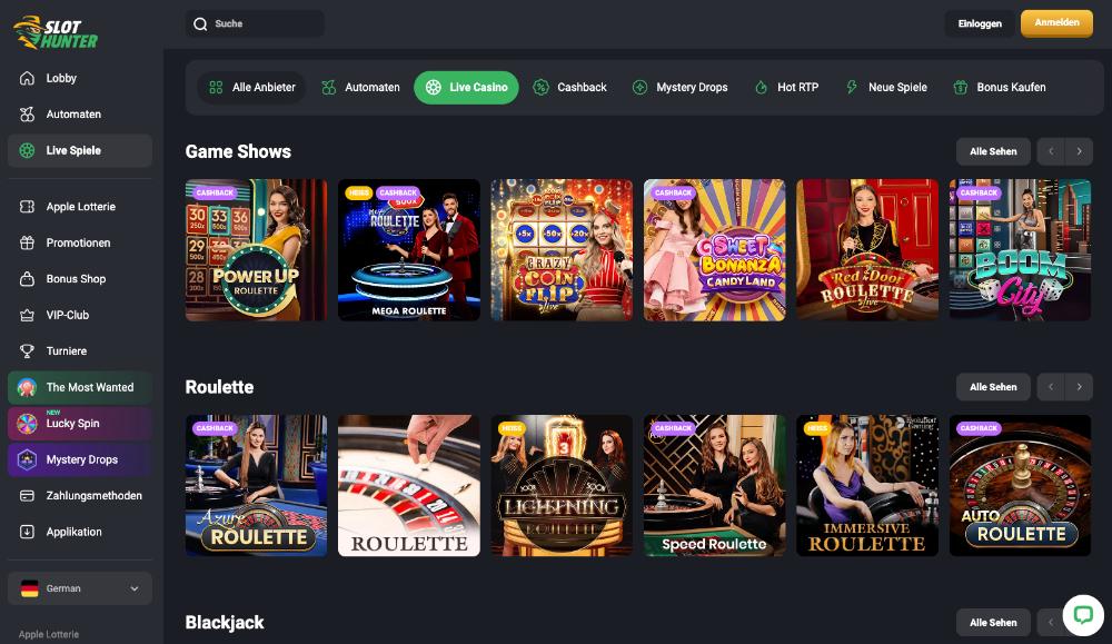 SlotHunter Live Casino Spielen