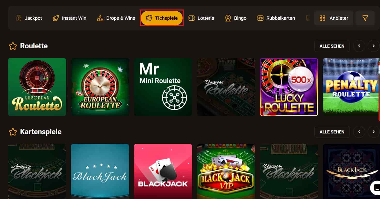 Slotlair Tischspiele