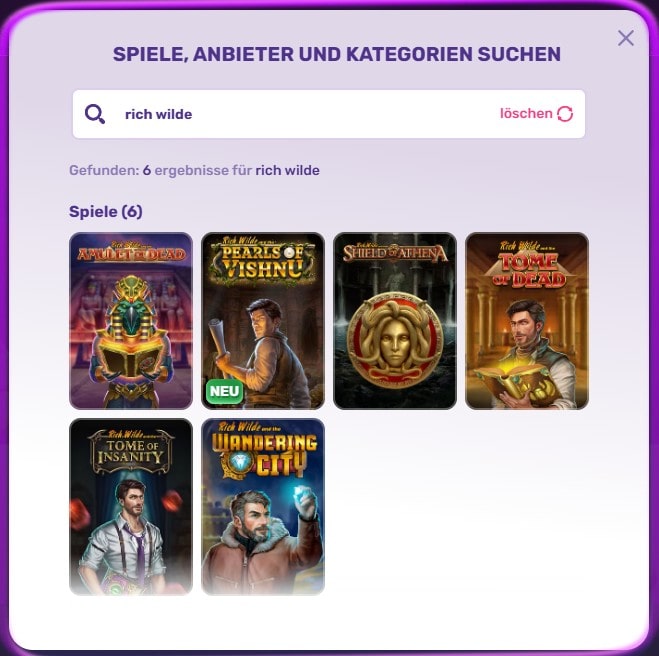 Slots Palace Suchfilter für Rich Wilde-