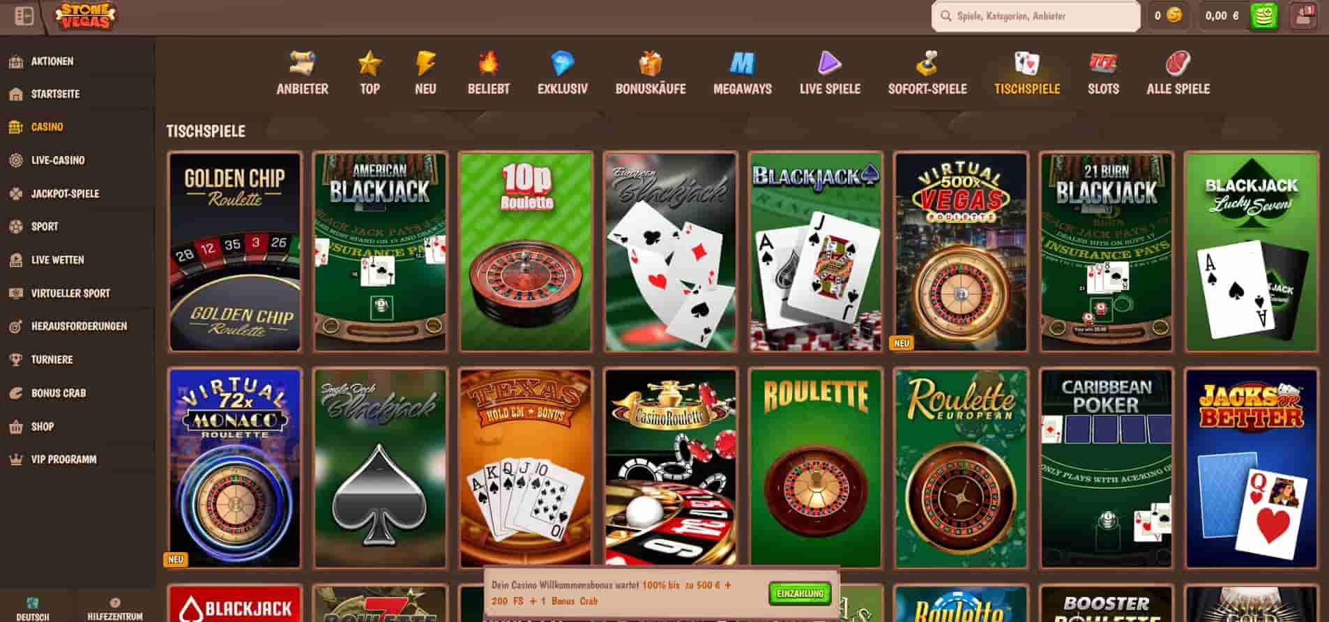 StoneVegas Casino Tischspiele-