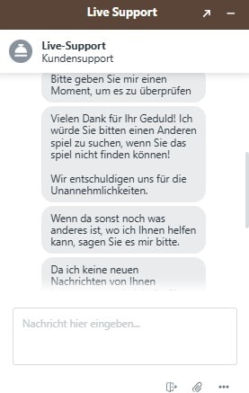 StoneVegas Casino_Support Test_Stellungnahme zum Fehlen von Push Gaming-