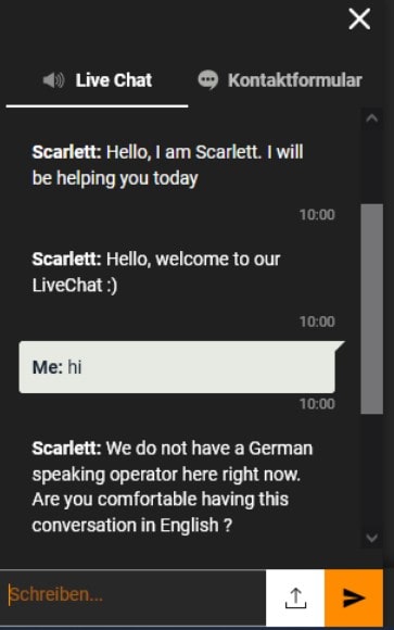 Vegadream Casino Support Chat nur auf Englisch-