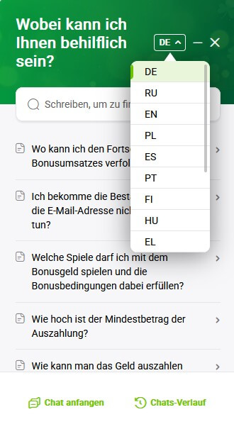Verde Casino_Chat-Sprache