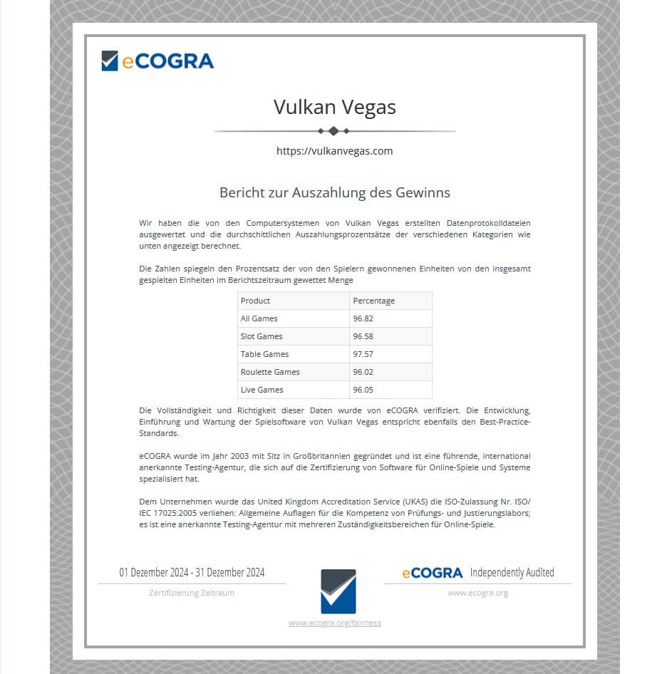 Vulkan Vegas ecogra