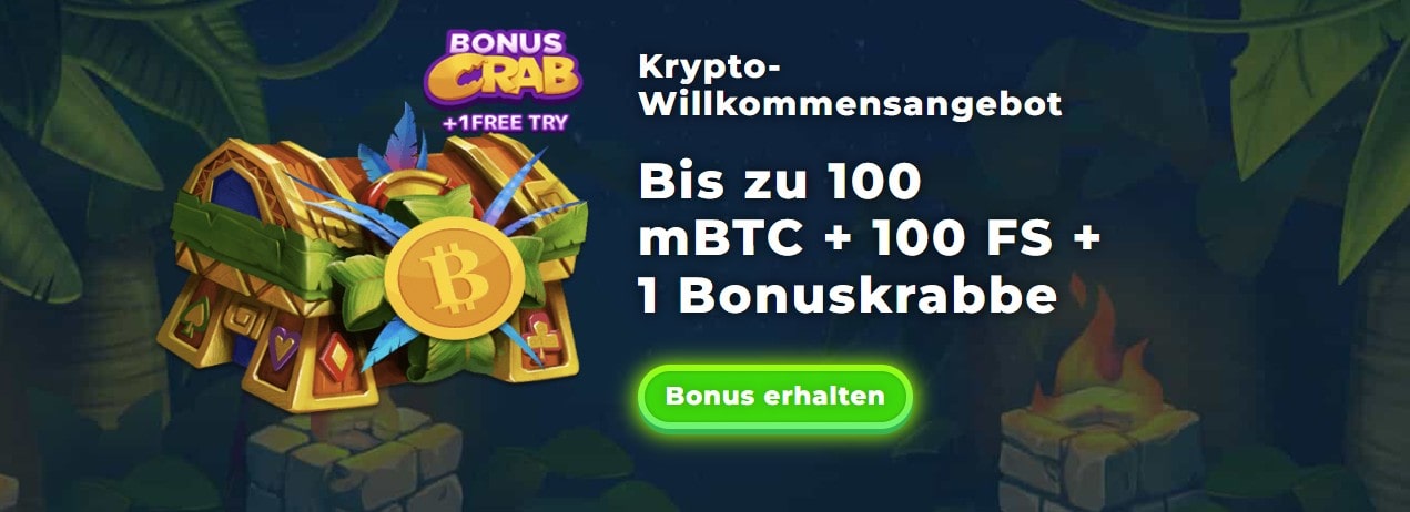 Wazamba_Krypto-Bonus bis zu 100 mBTC + 100 FS + 1 Bonuskrabbe-