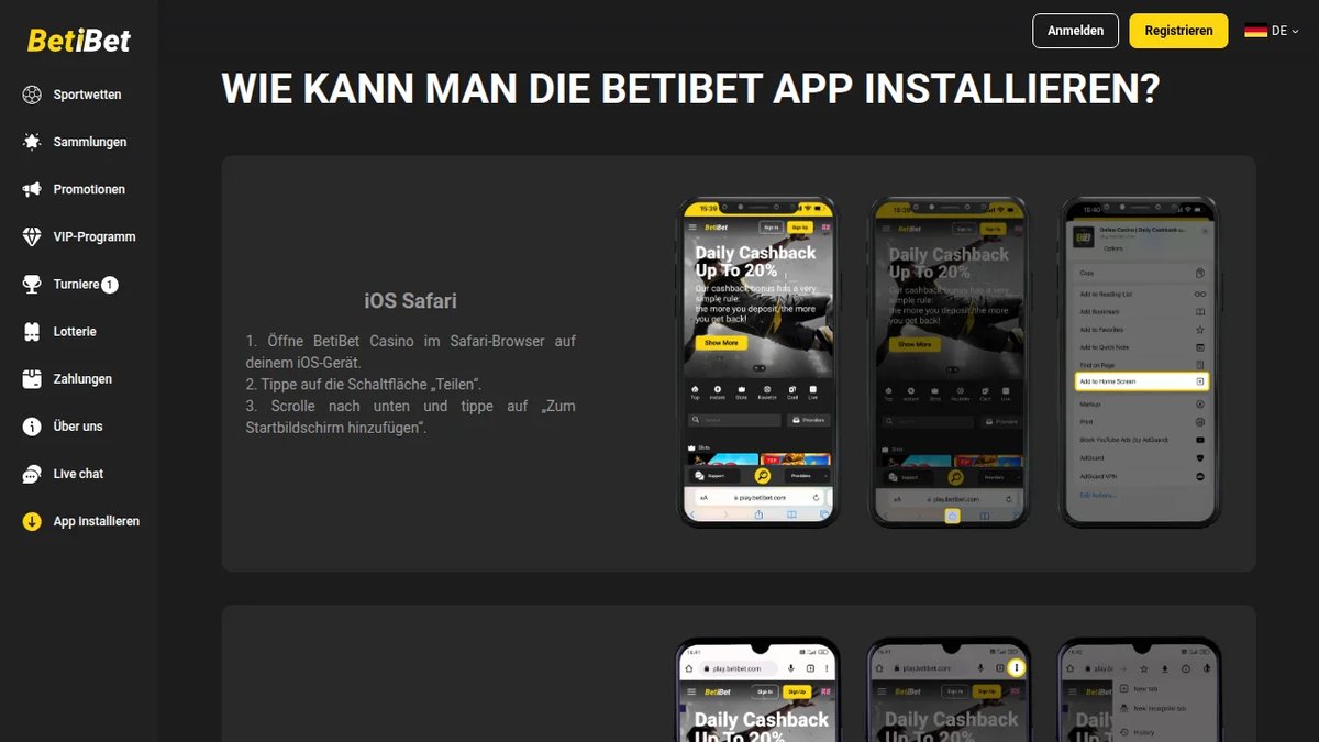 BetiBet Anleitung zur Installation der App auf iOS und Android
